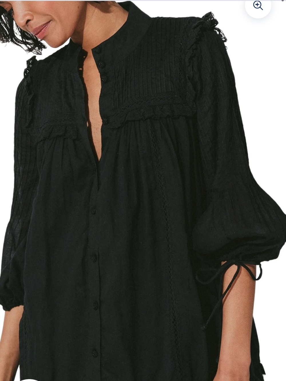 Cleobella Abby Mini Dress Black Size Medium Organic Cotton Ruffle Boho Western - Picture 3 of 14
